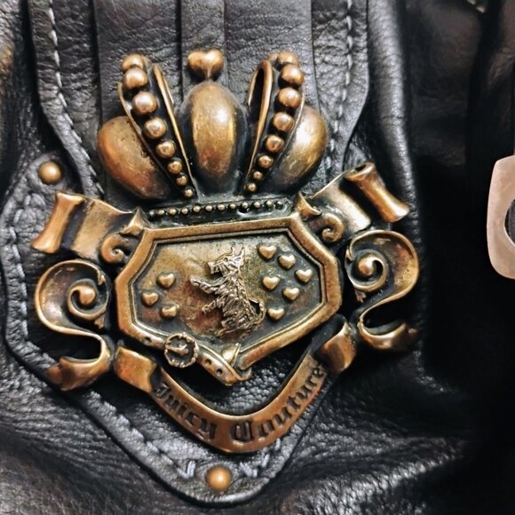 Juicy Couture BLACK LEATHER satchel Logo legacy Bag purse  ICONIC - Picture 2 of 13